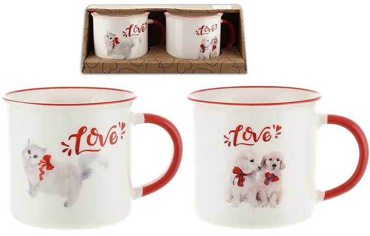Набор 2 фарфоровые кружки Милые Зверята 350мл, котики и щенки (BD-B04 ...