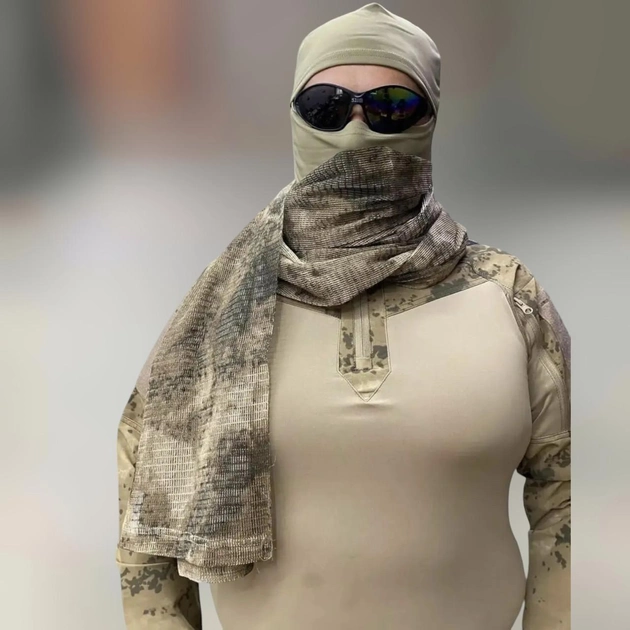 Арафатка военная тактическая, камуфляж, мужской головной платок, шарф летний в сетку прямоугольный - изображение 1