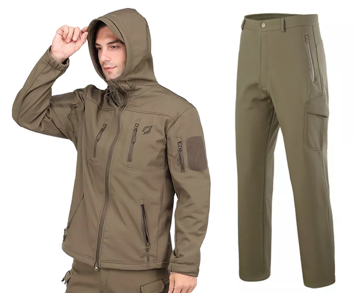 Тактическая комплект (куртка и штаны) Eagle Soft Shell JA-01-0 Eagle PA-01 на флисе Green L - изображение 1