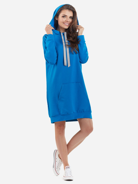 Sukienka dresowa z kapturem damska oversize Awama A212 120004 One Size Niebieska (5902360520882) - obraz 3