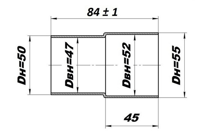 З'єднувач труб вихлопної системи/перехідник з 50 на 55 мм CBD (CPU5055) - зображення 2