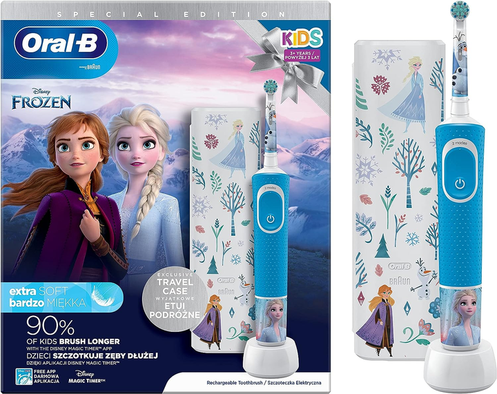 Електрична зубна щітка Oral-B Braun D100 Kids "Крижане серце" з футляром (4210201419662) - зображення 1