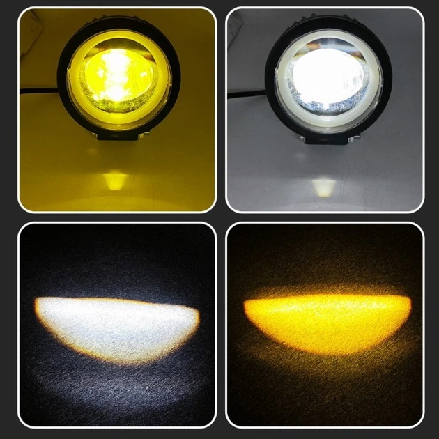 Светодиодная двухцветная противотуманная фара Led балка 9-36V 20W Белый Жёлтый с белым ангельским глазом (01945) - изображение 6