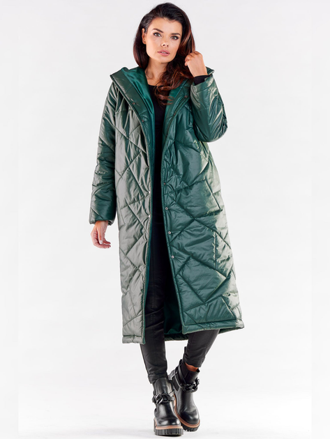 Куртка демісезонна подовжена з капюшоном жіноча Awama A542 1220783 L-XL Зелена (5902360573949) - зображення 3