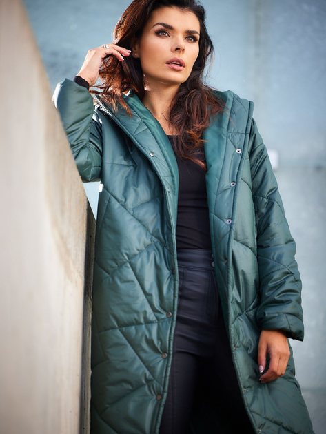 Куртка демісезонна подовжена з капюшоном жіноча Awama A542 1220783 L-XL Зелена (5902360573949) - зображення 7