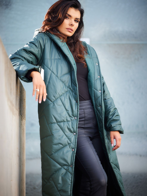 Куртка демісезонна подовжена з капюшоном жіноча Awama A542 1220783 L-XL Зелена (5902360573949) - зображення 8