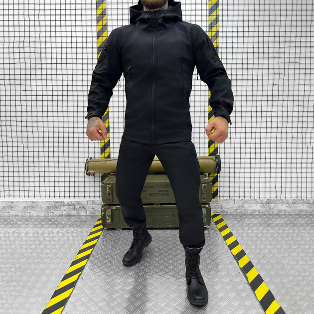 Чоловічий демісезонний Костюм Куртка + Штани / Польова форма Softshell із системою Вентиляції чорна розмір M - зображення 1