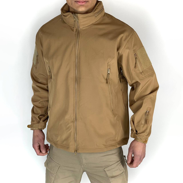 Чоловіча флісова Куртка Softshell з капюшном та вентиляційними блискавками койот розмір M - зображення 1