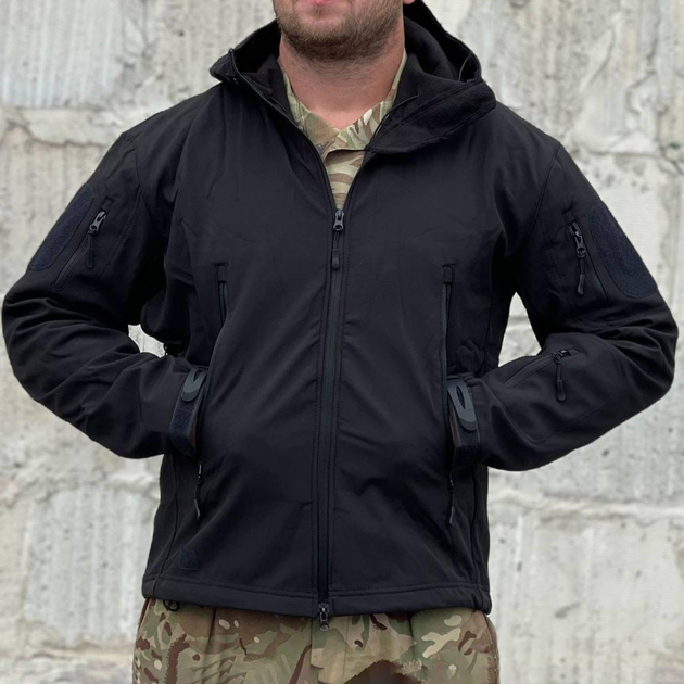 Чоловіча демісезонна Куртка з капюшоном Softshell Shark Skin 01 на флісі до -10°C чорна розмір M - зображення 2