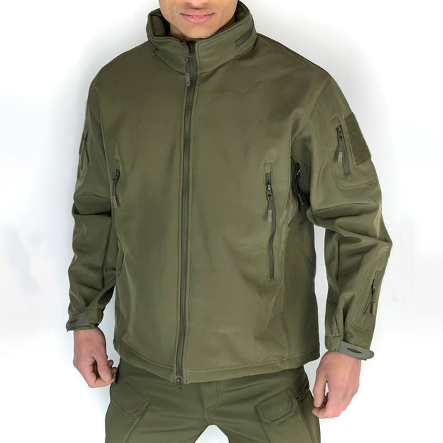 Чоловіча флісова Куртка Softshell з капюшном та вентиляційними блискавками олива розмір M - зображення 1