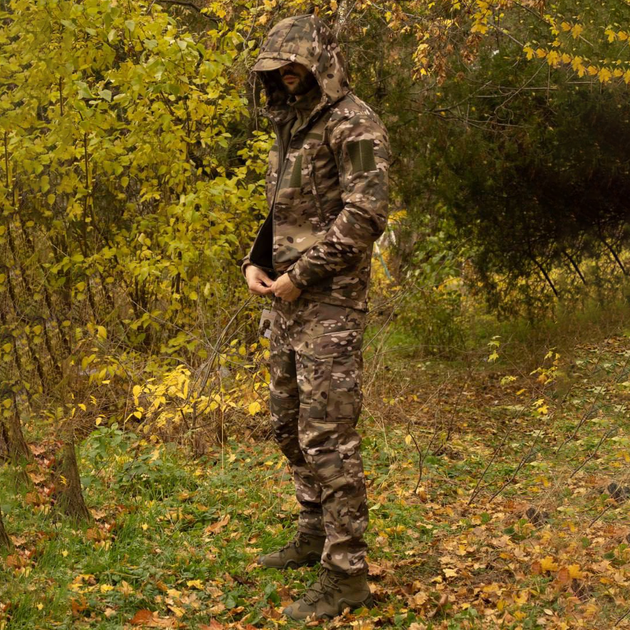 Утепленный мужской Костюм SoftShell на флисе / Комплект Куртка с капюшоном + Брюки мультикам размер L - изображение 1