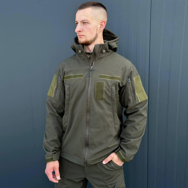Мужская Куртка Softshell с Флисовой подкладкой олива / Демисезонная верхняя одежда размер S - изображение 1