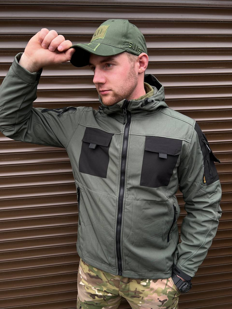 Чоловіча куртка з капюшоном Soft Shell WindStopper у кольорі олива розмір M - зображення 1