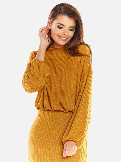 Sweter damski z bufiastymi rękawami Awama A318 106866 S/M Camel (5902360544291) - obraz 1