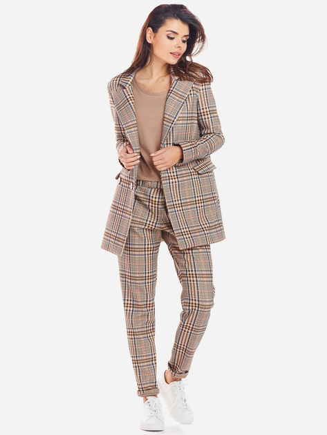 Піджак клітчатий подовжений жіночий Awama A364 212859 L-XL Brązowa (5902360550438) - зображення 3