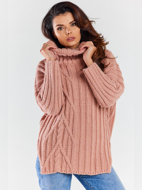 Sweter z golfem damski luźny Awama A477 1220688 One Size Różowy (5902360564916) - obraz 1