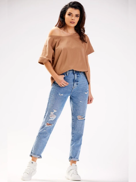 Футболка бавовняна довга жіноча Infinite You M254 1424438 One Size Бежева (5902360558472) - зображення 4