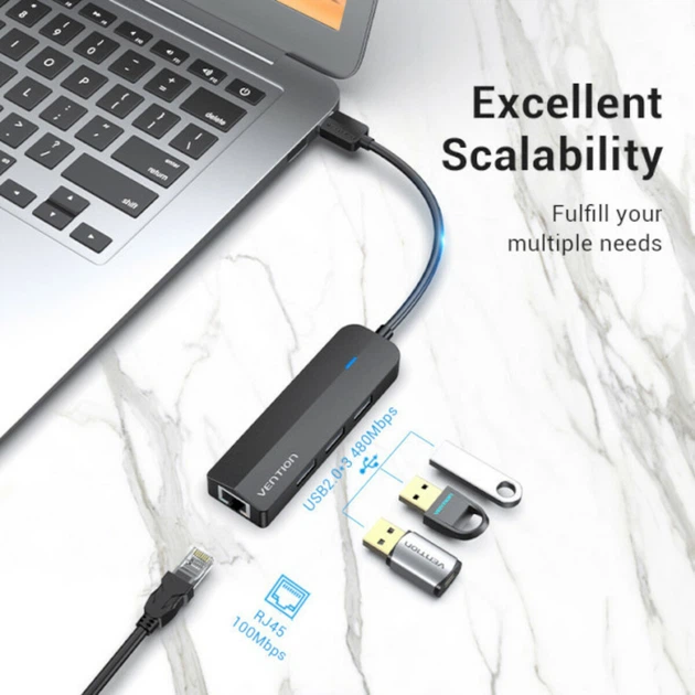 Хаб USB 4-Port USB 3.0 Hub With Power Supply +RJ45 0.15M Black CHLBB - Фото 2 Хаб USB 4-Port USB 3.0 Hub With Power Supply +RJ45 0.15M Black CHLBB - зображення 2