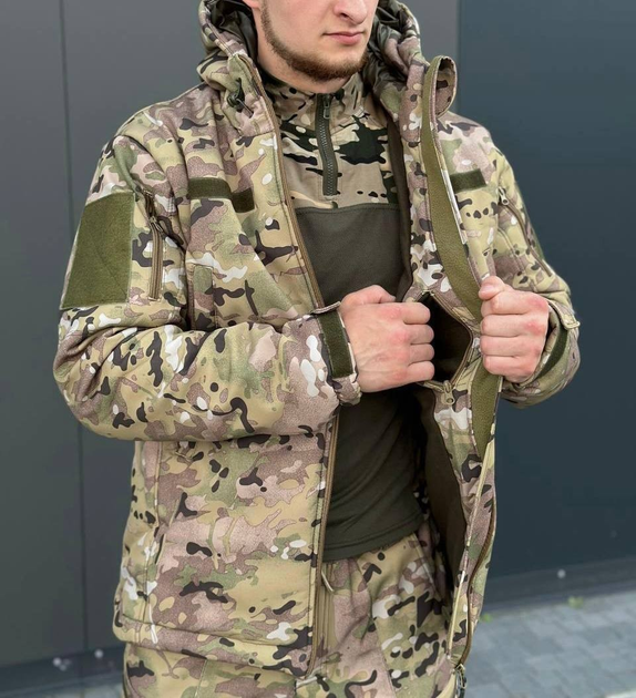 Тактична куртка мультикам софтшелл осінь флісова тепла, Куртка Softshell Multicam Soft shell мультикам XXL - зображення 2