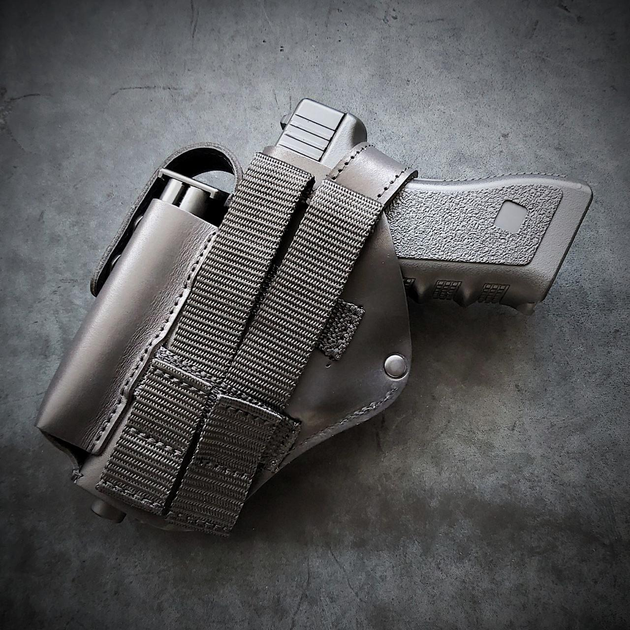 Кобура для Glock 17 на MOLLE с чехлом под магазин чёрная (GL006) - изображение 2