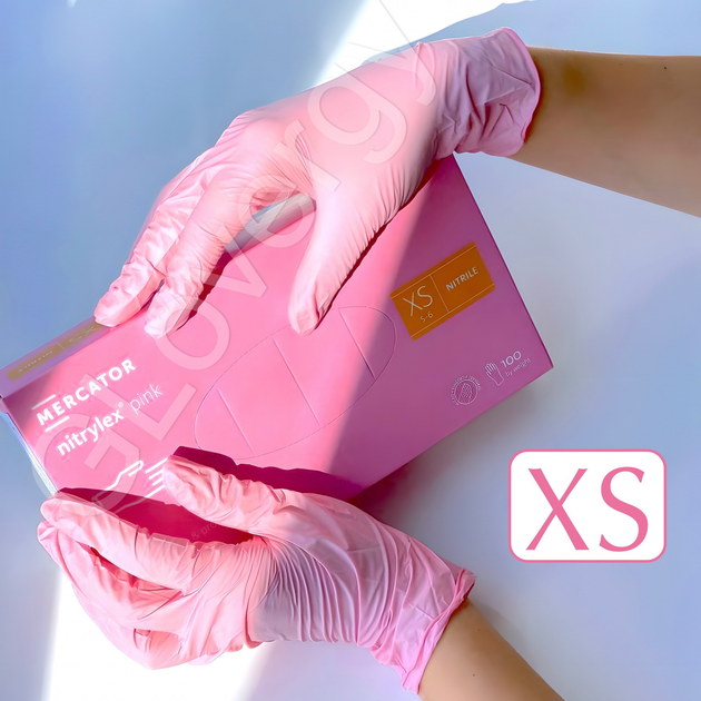 Рукавички нітрилові Nitrylex Pink розмір XS рожеві 100 шт - зображення 1