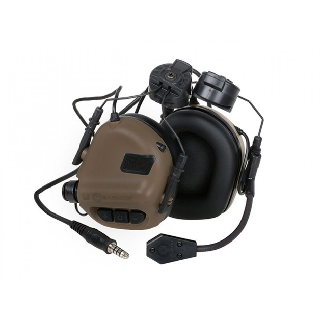 Активні захисні навушники Earmor M32H MOD3 Coyote Brown з гарнітурою та кріпленням на шолом - зображення 1