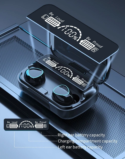 Бездротові Bluetooth навушники TWS M10 чорні - изображение 2