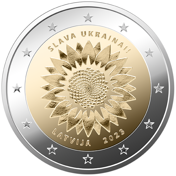 Монета номіналом 2 євро 2023 «Слава Україні» Латвія “SLAVA UKRAINA!!” в подарунковій упаковці - изображение 6