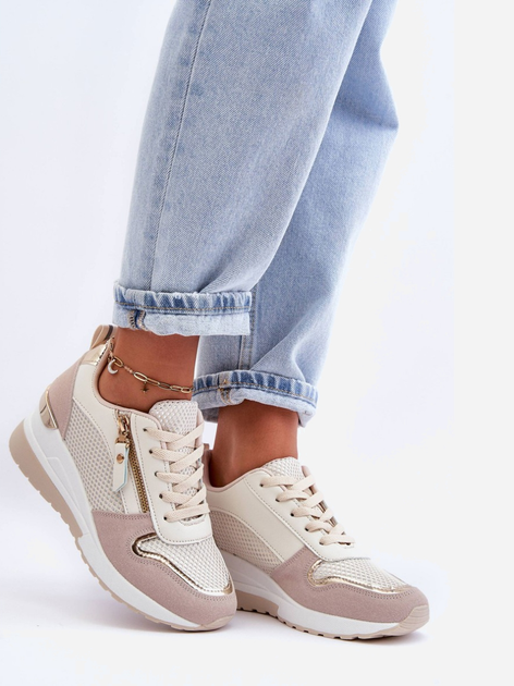 Sneakersy damskie na koturnie Sivan 37 Beżowy/Biały (5905677659405) - obraz 4