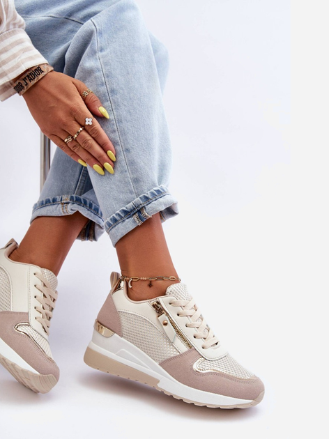 Sneakersy damskie na koturnie Sivan 37 Beżowy/Biały (5905677659405) - obraz 5