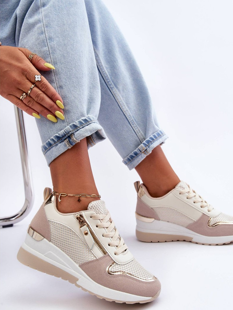 Sneakersy damskie na koturnie Sivan 39 Beżowy/Biały (5905677659429) - obraz 8