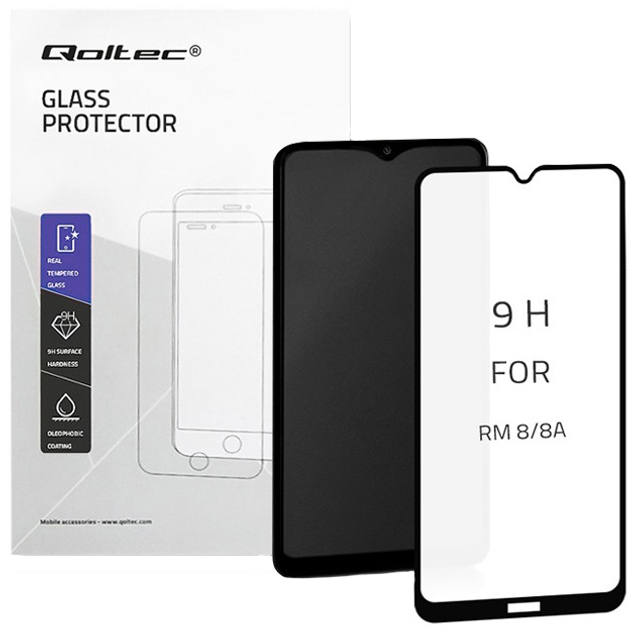 Hartowane szkło ochronne Qoltec Premium do Xiaomi Redmi 8 Przezroczyste/Czarne (5901878521510) - obraz 1