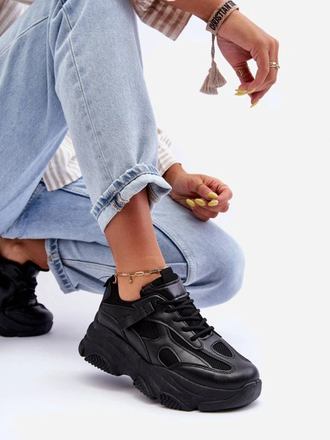 Sneakersy damskie z siatką na wysokiej platformie wysokie Agnenia 39 Czarne (5905677651577) - obraz 8