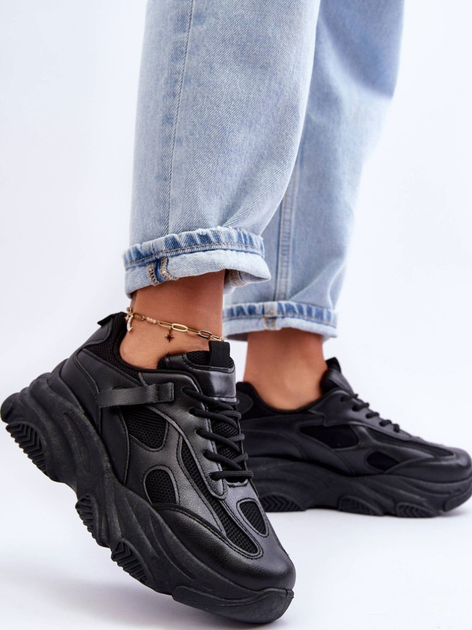 Sneakersy damskie z siatką na wysokiej platformie wysokie Agnenia 39 Czarne (5905677651577) - obraz 4