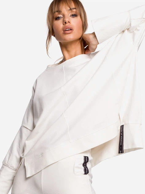 Bluza damska bez kaptura oversize Made Of Emotion M491 S/M Ecru (5903068475009) - obraz 5