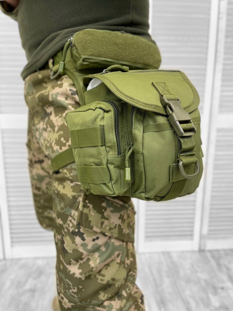 Тактическая сумка на бедро военная сумка на ногу зеленая олива - изображение 2