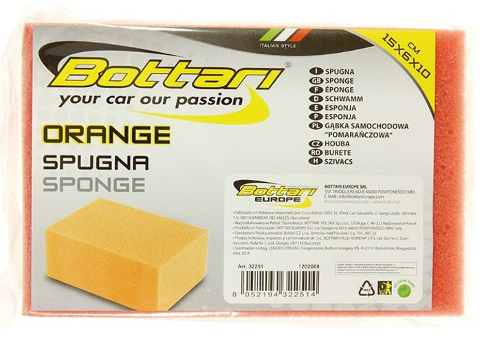 Gąbka samochodowa Bottari Orange 15 x 9.5 x 6 cm (8052194322514) - obraz 1