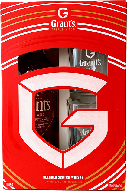Набор Виски Grant's Triple Wood 0.7 л 40% + 2 стакана (5010327214009) - изображение 1