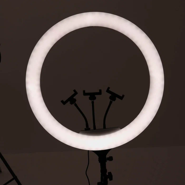 Большая светодиодная кольцевая лампа 58см M-Light Led-58 3 варианта температуры свечения и сменой яркости, с тремя держателями телефона и пультом Без штатива - изображение 3