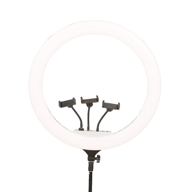Большая светодиодная кольцевая лампа 58см M-Light Led-58 3 варианта температуры свечения и сменой яркости, с тремя держателями телефона и пультом Без штатива - изображение 2
