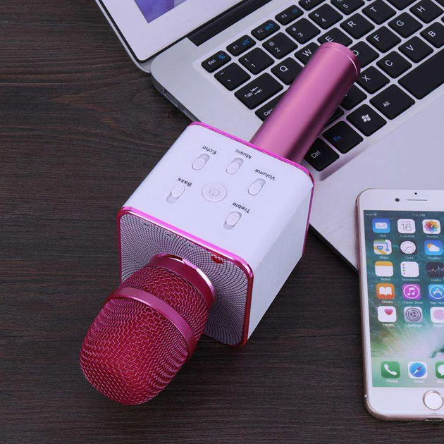 Беспроводной караоке микрофон Bluetooth UTM Q7s PRO стерео с функцией эхо, USB, кейс Розовый - изображение 9
