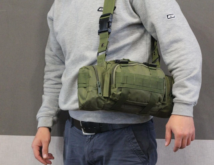 Поясная тактическая сумка военная B04 MOLLE через плечо молли олива зеленая - изображение 2