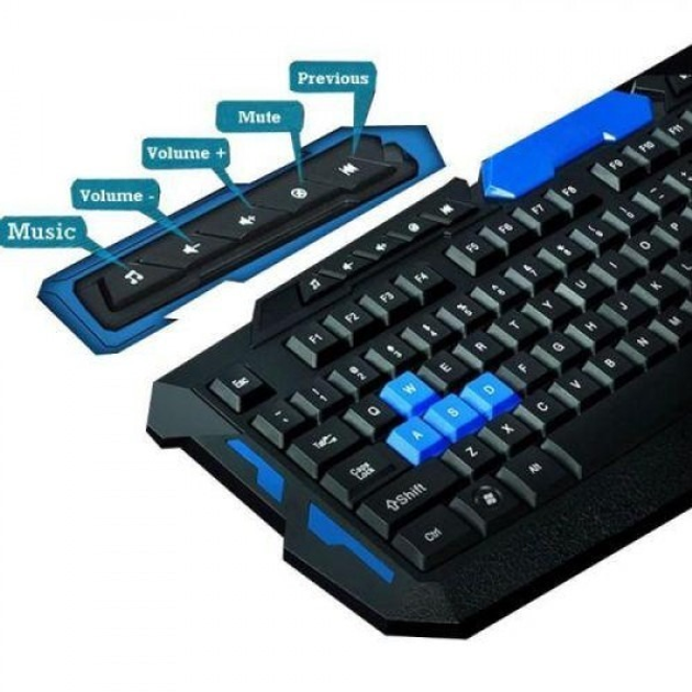 Беспроводная игровая клавиатура и мышь комплект UKC 8100HК-114 Набор геймерский, мультимедийный Черный с Синим - изображение 2