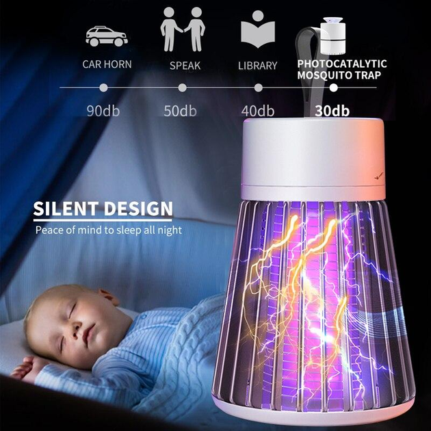 Ловушка от комаров и насекомых уничтожитель антимоскитная лампа с LED подсветкой электрическая Stop Mosquito USB с Аккумулятором 2200мАч - изображение 6