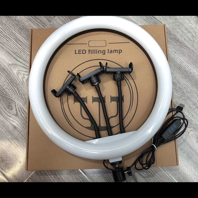 Кільцева світлодіодна лампа 36см з трьома тримачами телефону Ring Light RLM36 ​​для блогерів, візажистів, як додаткове освітлення + Штатив 2 метри - зображення 4