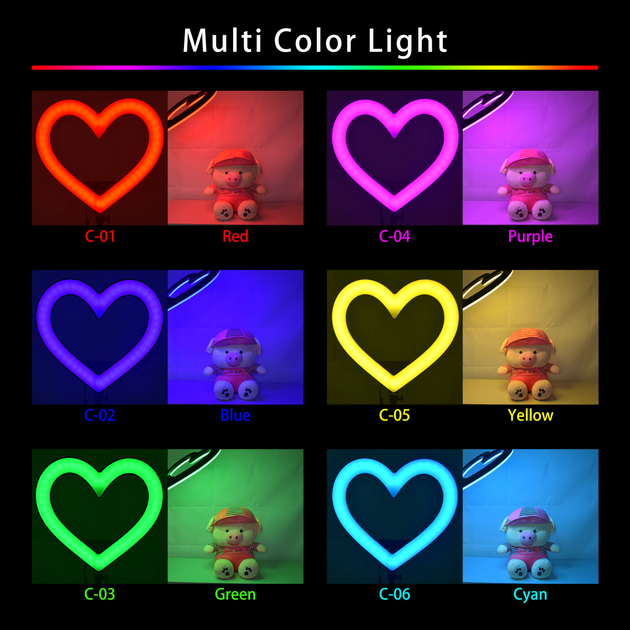 Кольцевая лампа светодиодная в форме сердца M-Light Heart Led RGB 33см с держателем телефона, разноцветный свет для селфи и блогеров, USB+ Штатив 2 метра+Bluetooth пульт+Микрофон - Фото 2 Кольцевая лампа светодиодная в форме сердца M-Light Heart Led RGB 33см с держателем телефона, разноцветный свет для селфи и блогеров, USB+ Штатив 2 метра+Bluetooth пульт+Микрофон - изображение 2