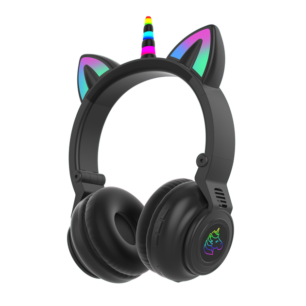 Наушники кошачьи ушки - единорог CATEAR 27STN Bluetooth с RGB подсветкой и MP3 плеером, microSD, FM-Радио Black - Фото 4 Наушники кошачьи ушки - единорог CATEAR 27STN Bluetooth с RGB подсветкой и MP3 плеером, microSD, FM-Радио Black - изображение 4