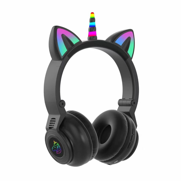 Наушники кошачьи ушки - единорог CATEAR 27STN Bluetooth с RGB подсветкой и MP3 плеером, microSD, FM-Радио Black - Фото 6 Наушники кошачьи ушки - единорог CATEAR 27STN Bluetooth с RGB подсветкой и MP3 плеером, microSD, FM-Радио Black - изображение 6