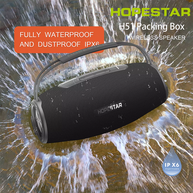 Беспроводная Bluetooth колонка Hopestar H51-H с функцией Powerbank, USB, MicroSD, влагозащита IPX6, TWS 1+1, Black - Фото 8 Беспроводная Bluetooth колонка Hopestar H51-H с функцией Powerbank, USB, MicroSD, влагозащита IPX6, TWS 1+1, Black - изображение 8