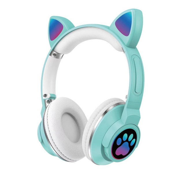 Детские беспроводные наушники кошачьи ушки CATear ME1-CE Bluetooth с LED подсветкой, плеером и MicroSD до 32Гб Бирюзовые - изображение 4